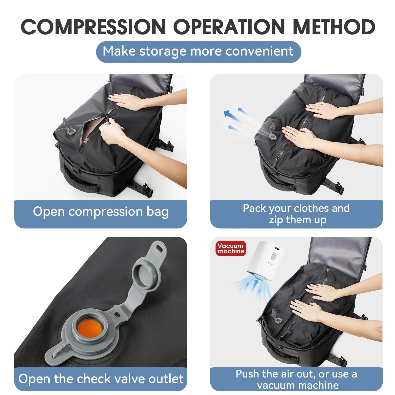 Expandable Vacuum Travel Backpack With Laptop Compartment