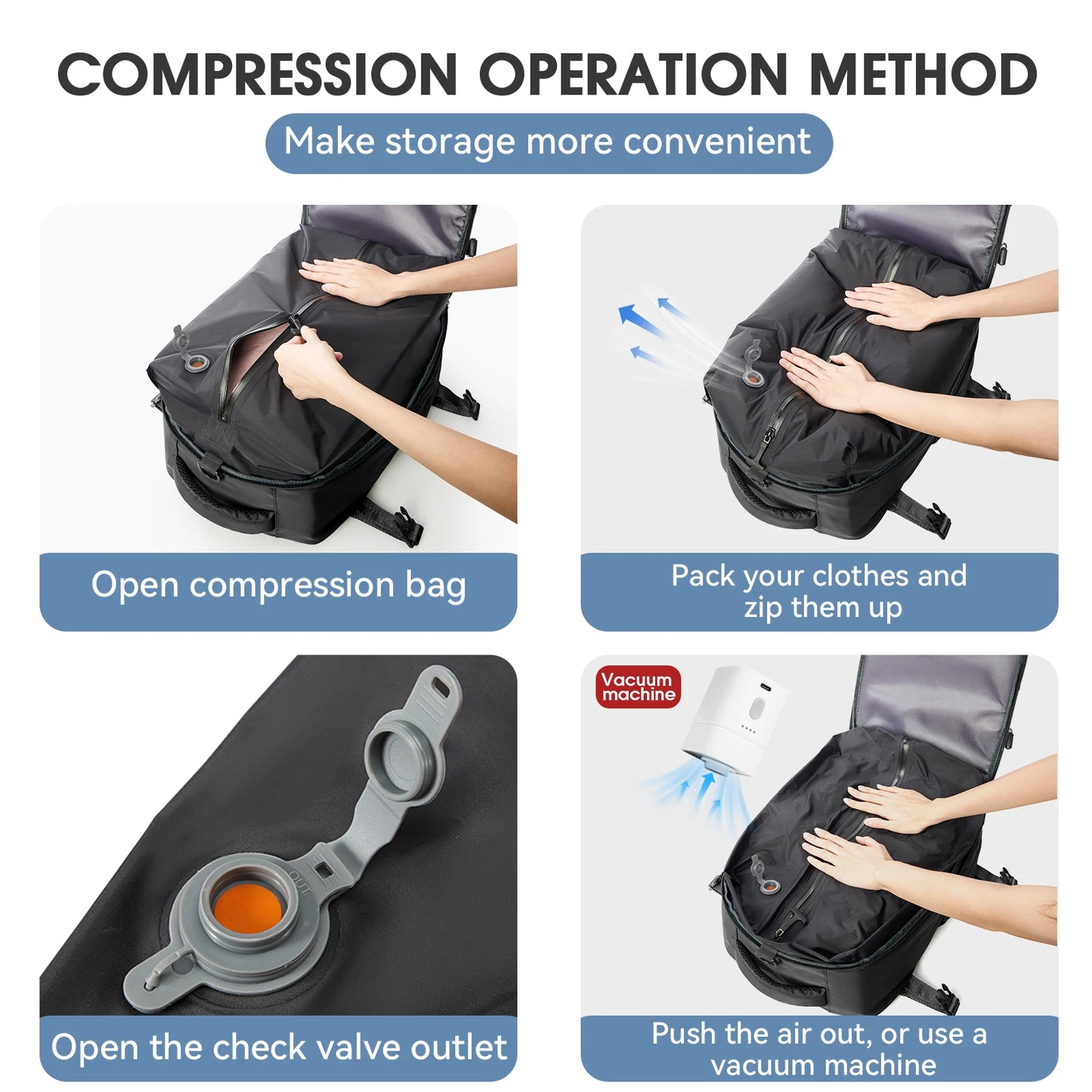 Expandable Vacuum Travel Backpack With Laptop Compartment