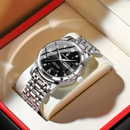 Men's Stainless Steel Quartz Watch – Luminous, Waterproof