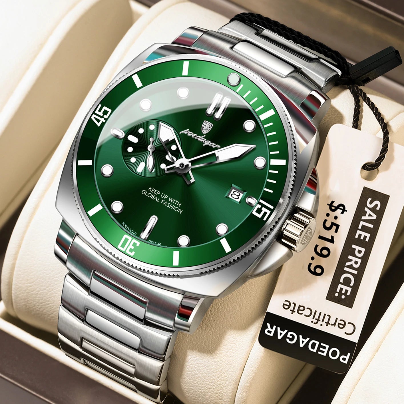 Men’s Stainless Steel Sports Watch – Luminous, 3Bar Water Resistant