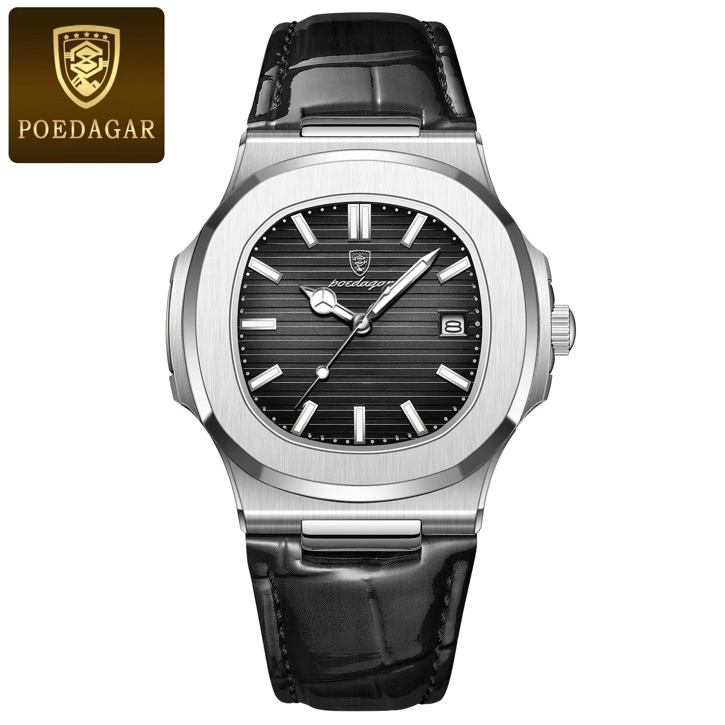Men’s Square Quartz Watch With Leather Strap