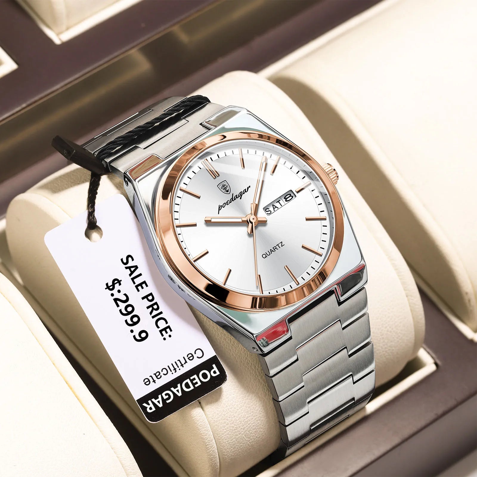 Men’s Stainless Steel Quartz Watch – Waterproof & Luminous
