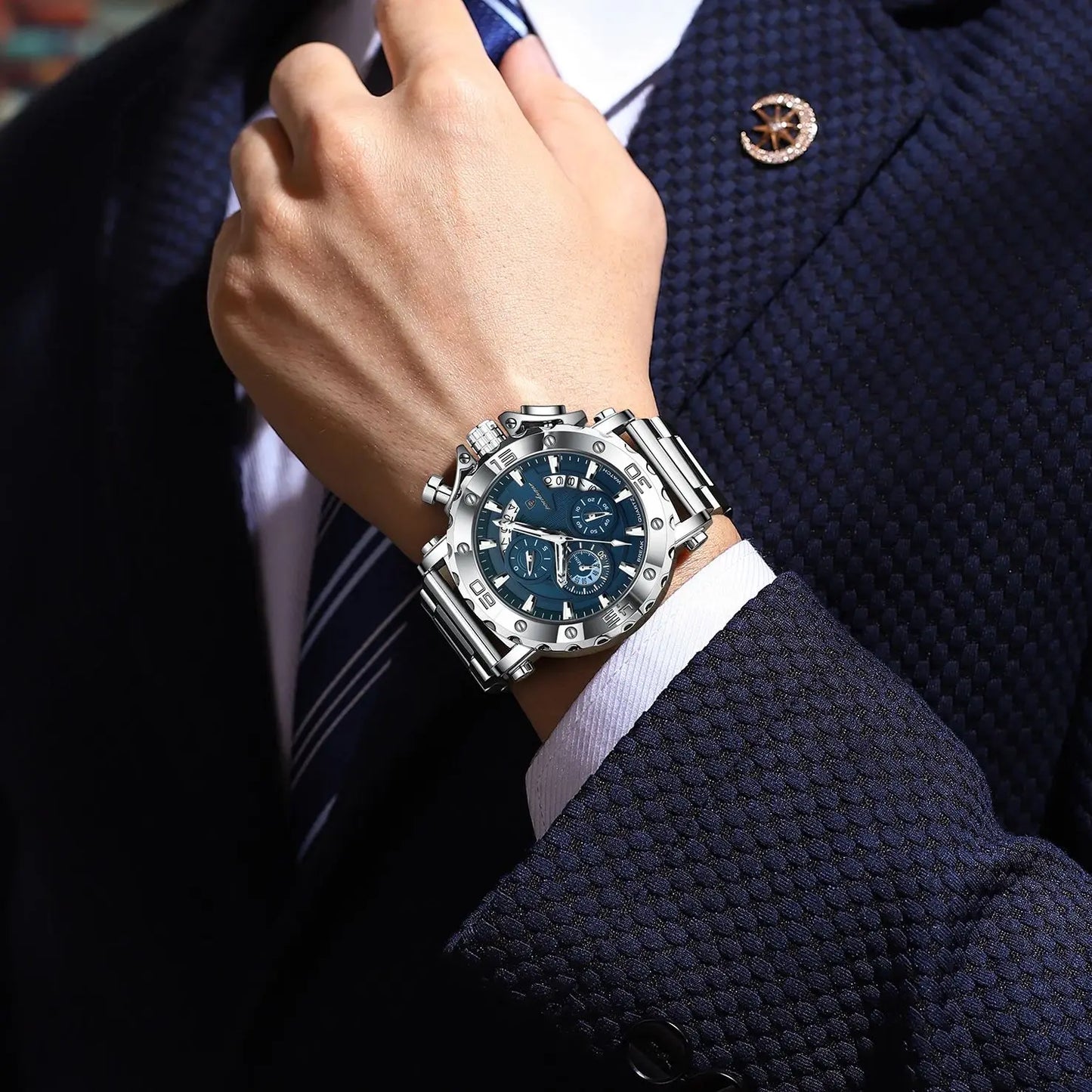 Men’s Stainless Steel Chronograph Watch With Calendar