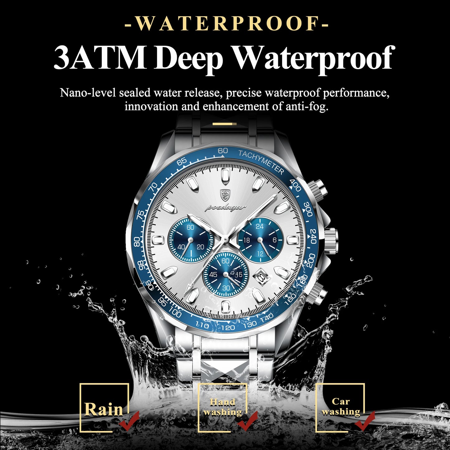 Men’s Stainless Steel Chronograph Watch With Date