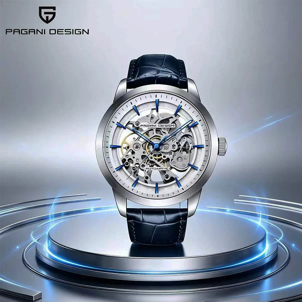 Men’s Skeleton Automatic Watch With Leather Strap