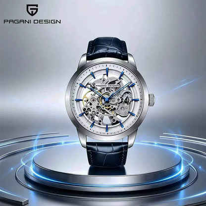 Men’s Skeleton Automatic Watch With Leather Strap