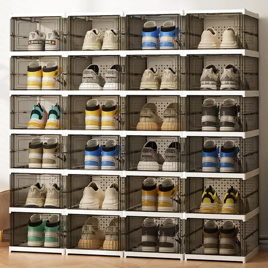 Foldable Transparent Shoe Storage Box – Stackable Organizer