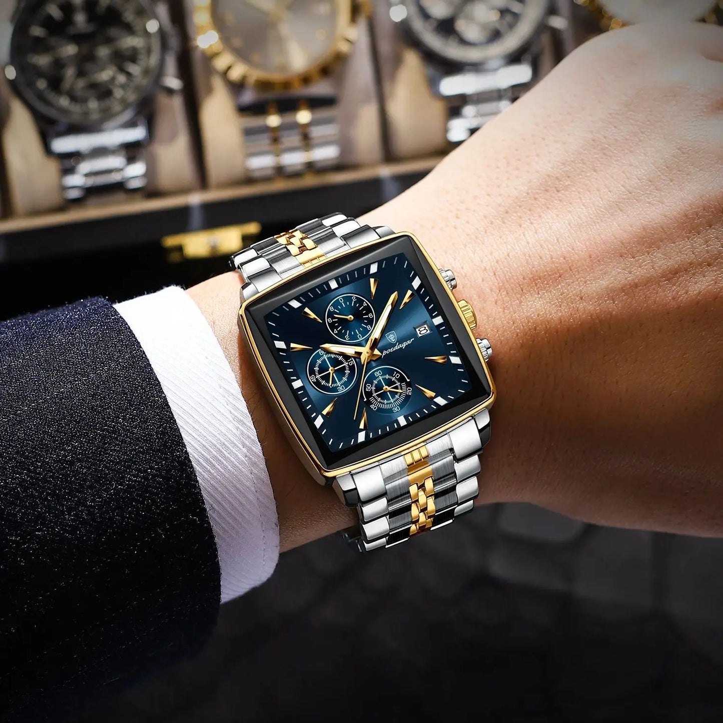 Men’s Square Chronograph Watch Luminous Waterproof Steel