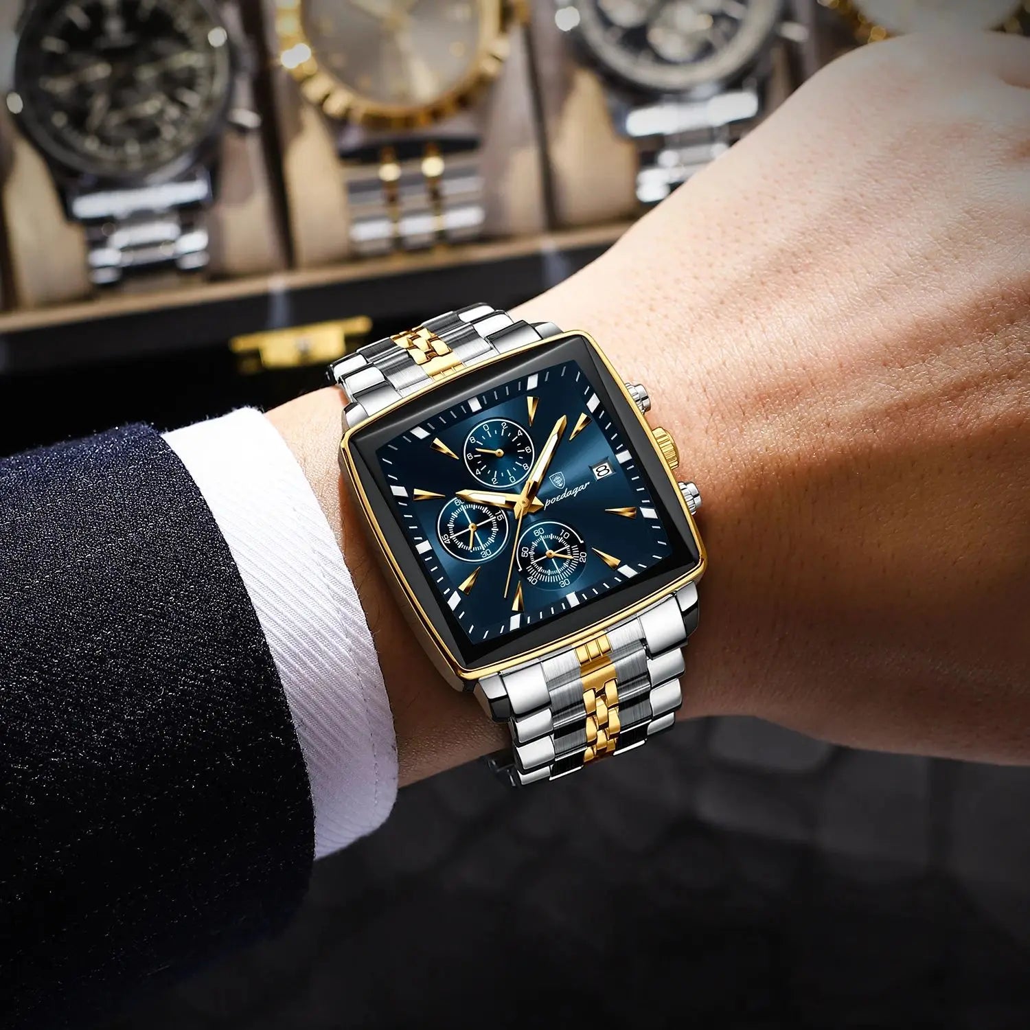 Men’s Square Chronograph Watch Luminous Waterproof Steel