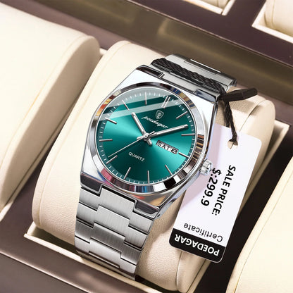 Men’s Stainless Steel Quartz Watch – Waterproof & Luminous
