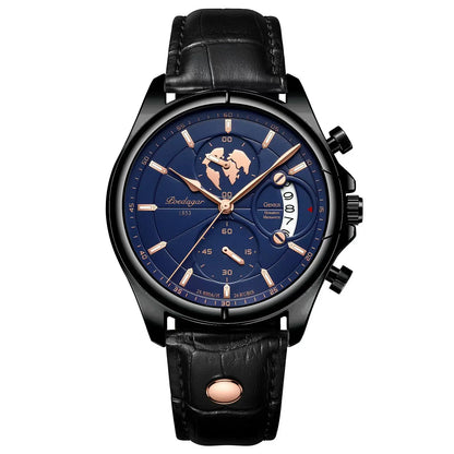 Men's Chronograph Leather Watch With Date Display