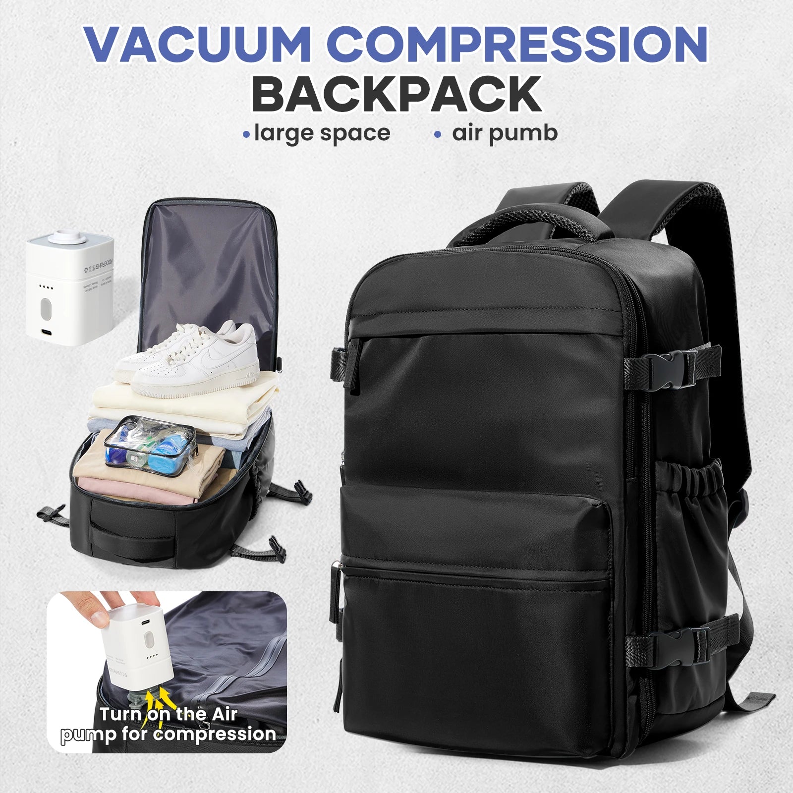 Expandable Vacuum Travel Backpack With Laptop Compartment