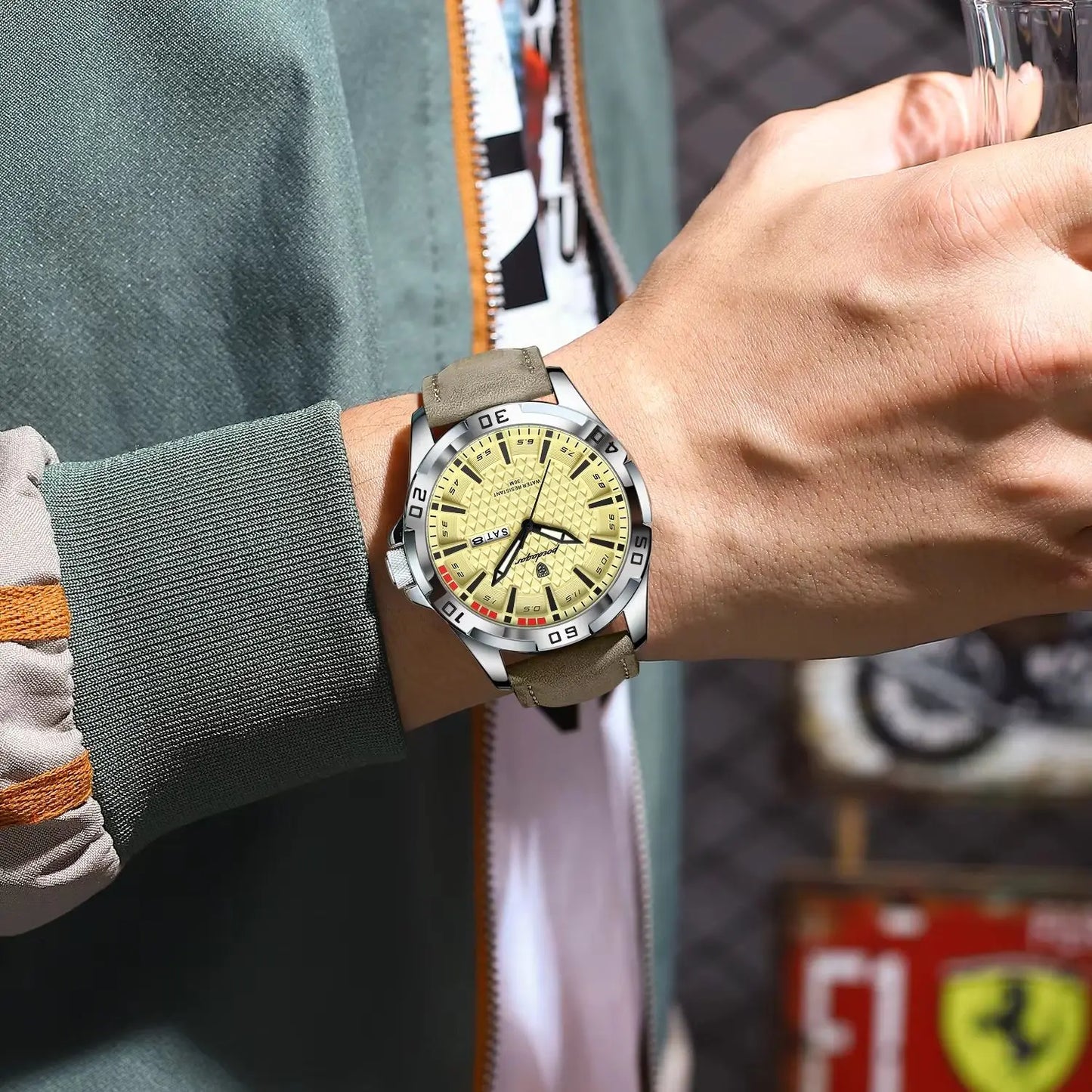 Men’s Leather Quartz Watch – Waterproof & Luminous