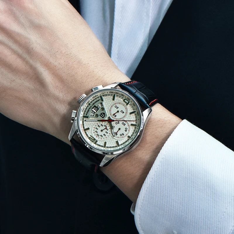 Men’s Quartz Chronograph Watch With Leather Band