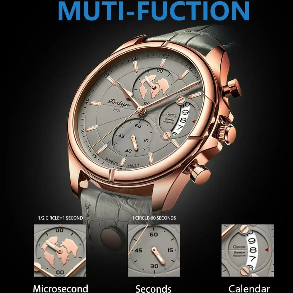 Men's Chronograph Leather Watch With Date Display