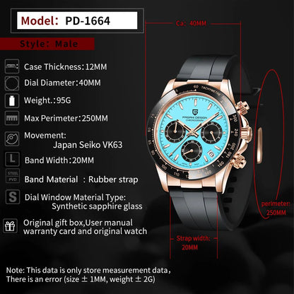 Men’s Sapphire Chronograph Watch With Rubber Strap