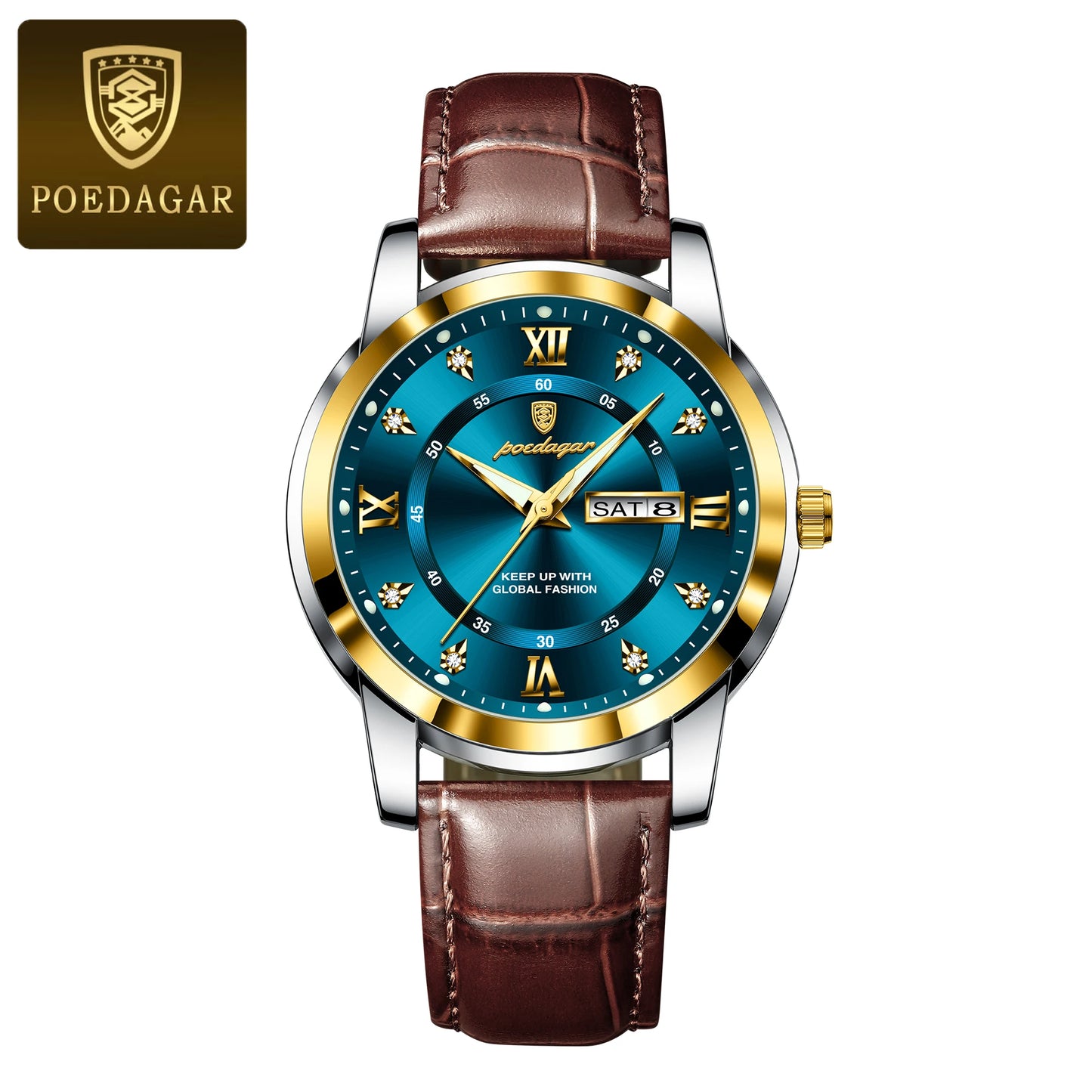 Men’s Leather Quartz Watch With Date & Week Display