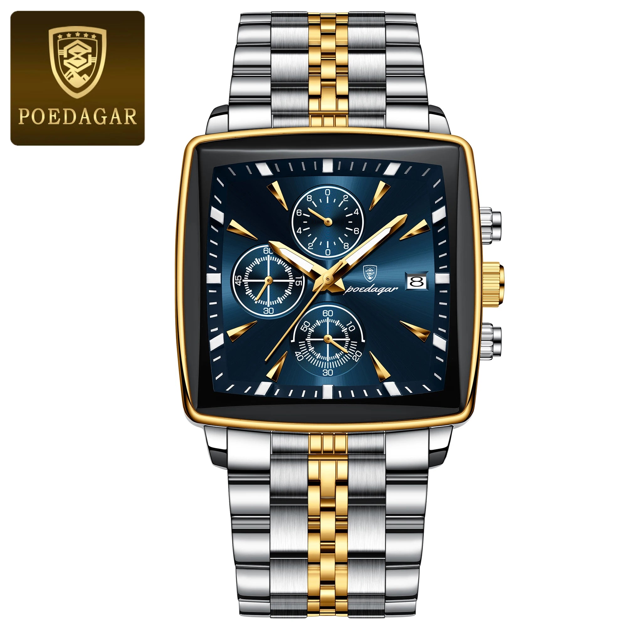 Men’s Square Chronograph Watch Luminous Waterproof Steel