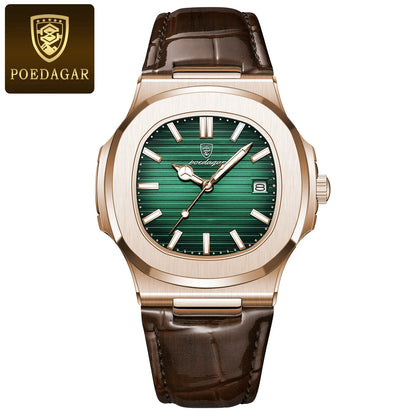 Men’s Square Quartz Watch With Leather Strap