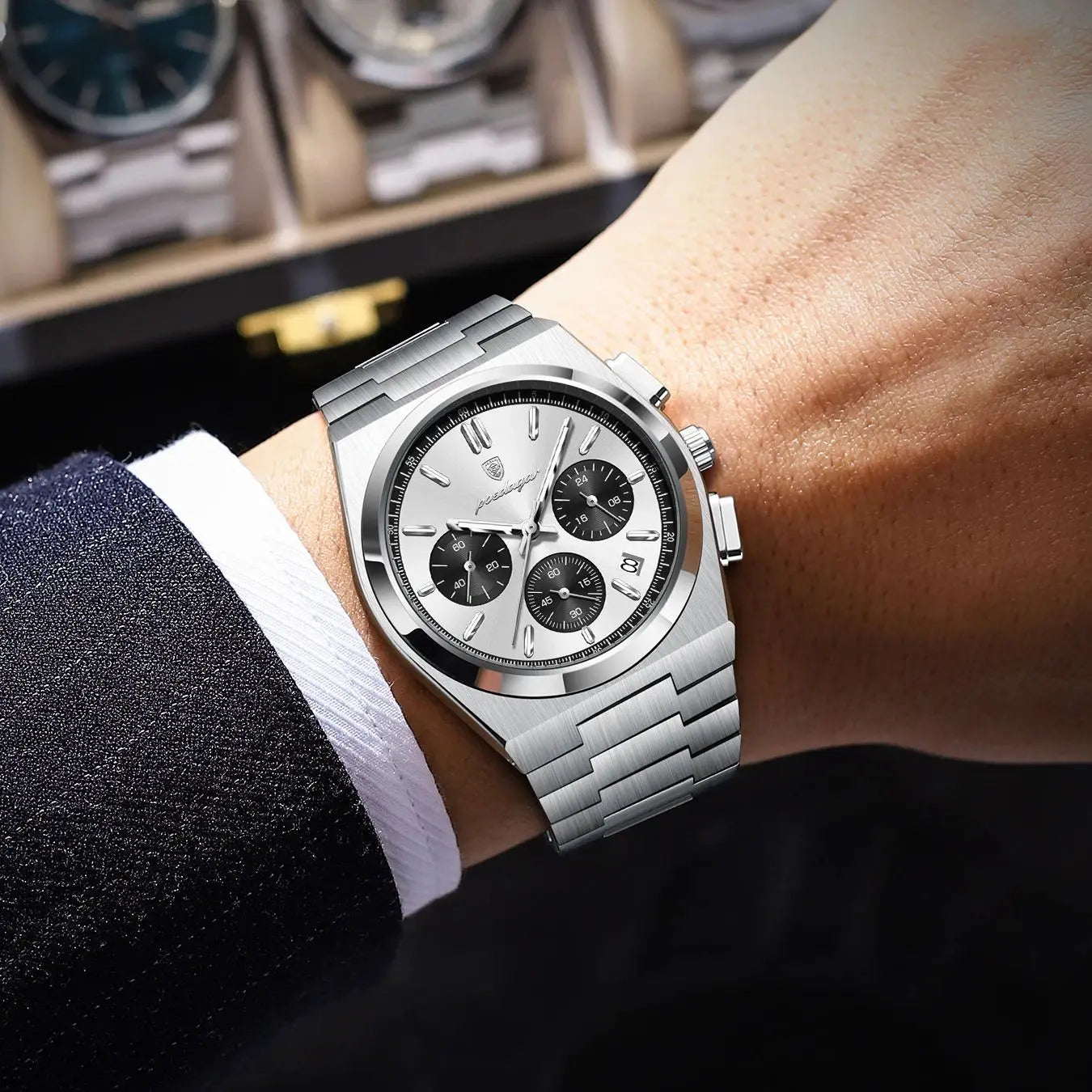 Men's Stainless Steel Chronograph Watch – Luminous, 3ATM