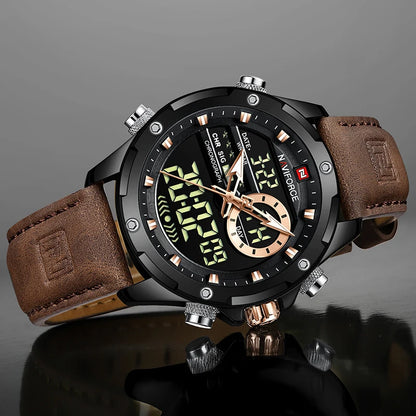 Men’s Digital Military Watch With Leather Strap