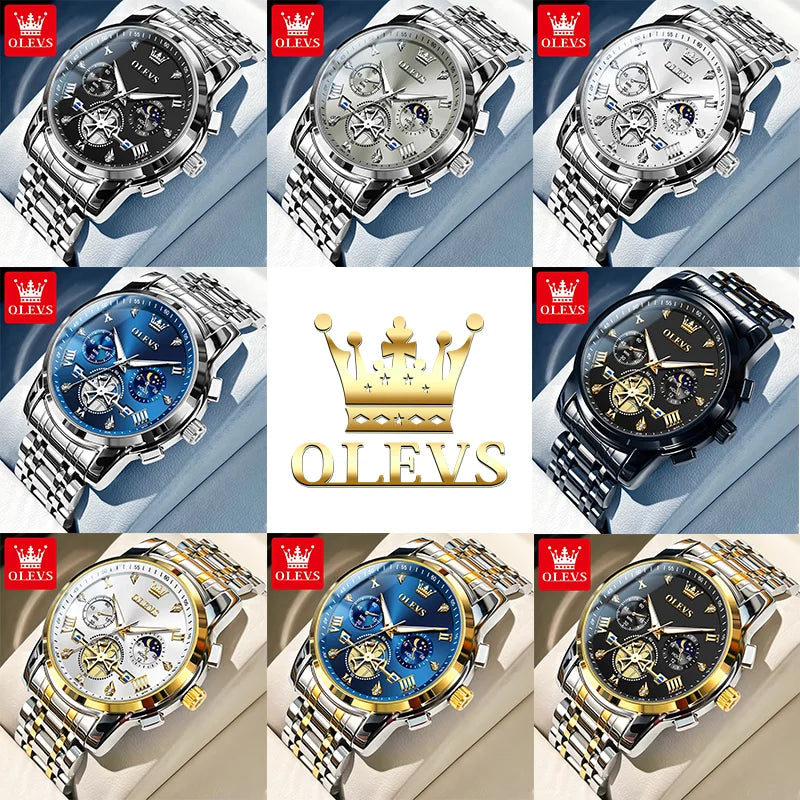 Men's Moon Phase Chronograph Watch Quartz Waterproof