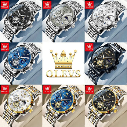 Men's Moon Phase Chronograph Watch Quartz Waterproof