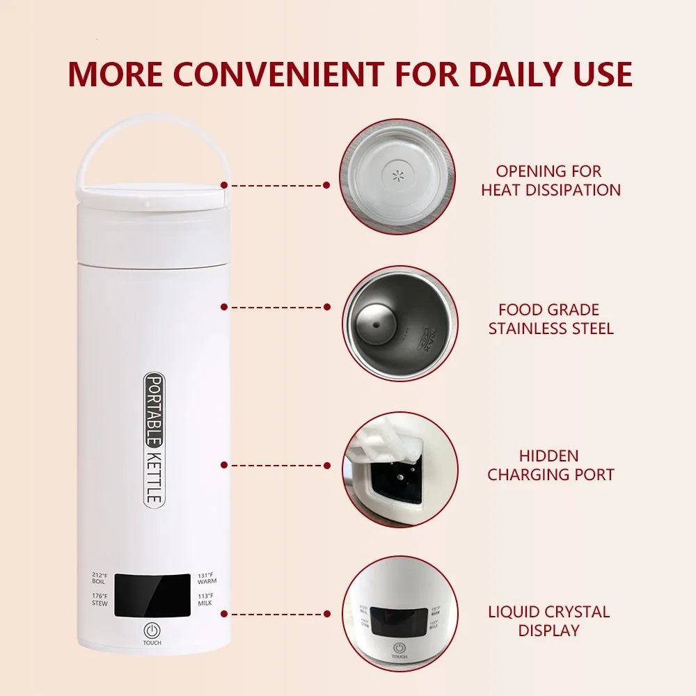 Portable Electric Travel Kettle Thermal Bottle Cup