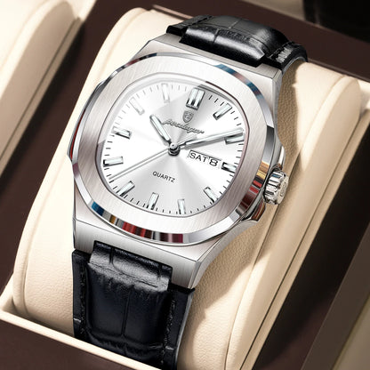 Men’s Square Quartz Watch With Leather Strap