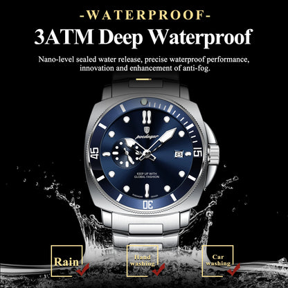 Men’s Stainless Steel Sports Watch – Luminous, 3Bar Water Resistant