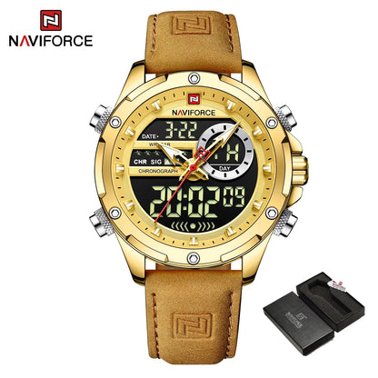 Men’s Analog Digital Chronograph Watch Leather Strap