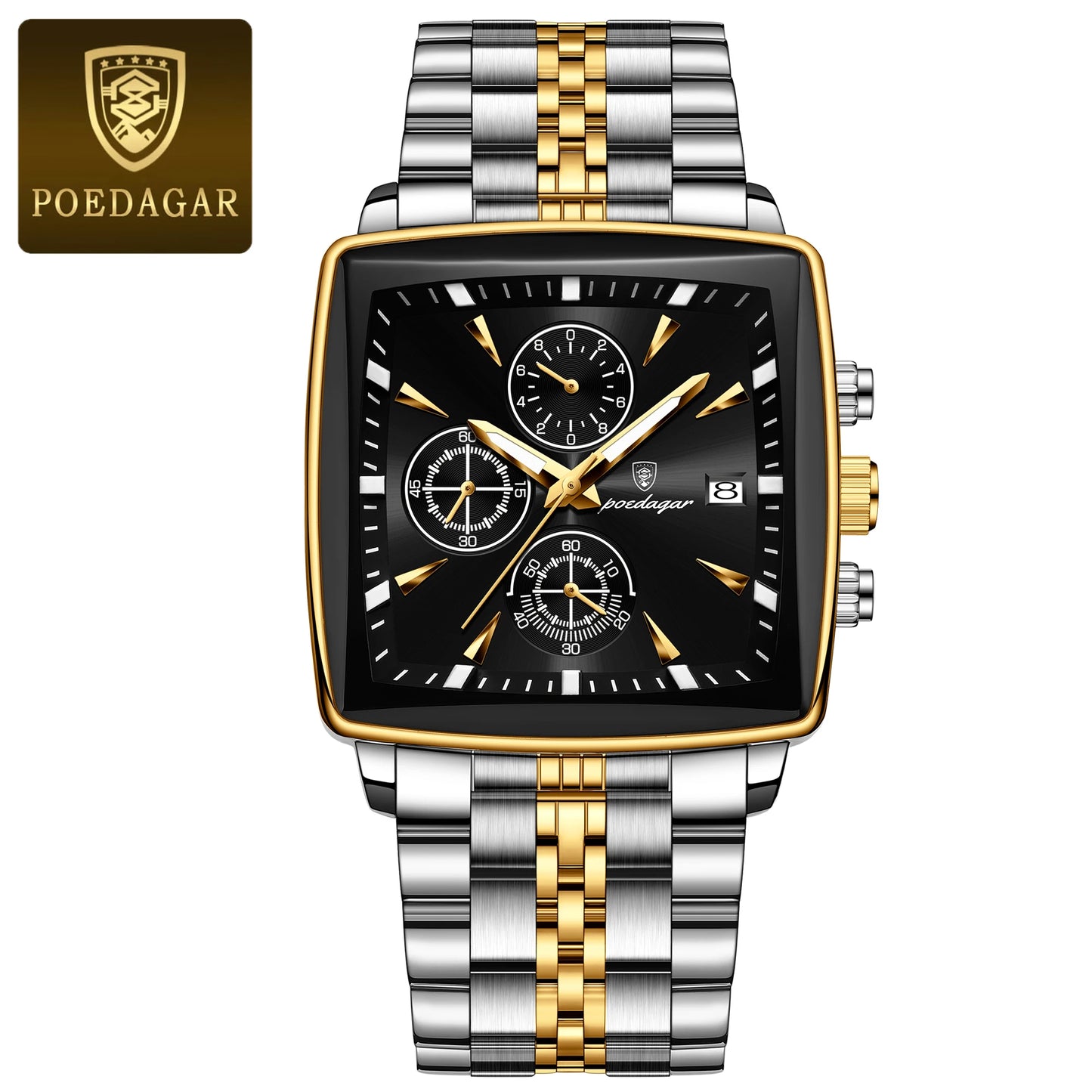 Men’s Square Chronograph Watch Luminous Waterproof Steel