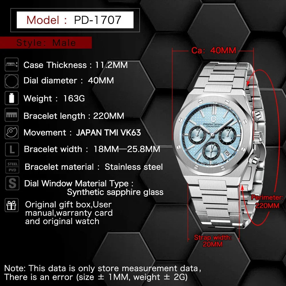 Men’s Quartz Chronograph Watch Sapphire 200M Water Resistant