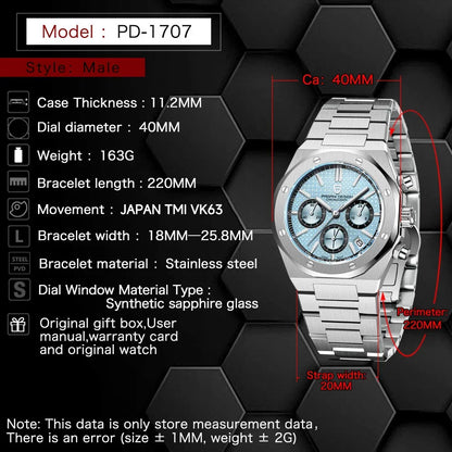 Men’s Quartz Chronograph Watch Sapphire 200M Water Resistant