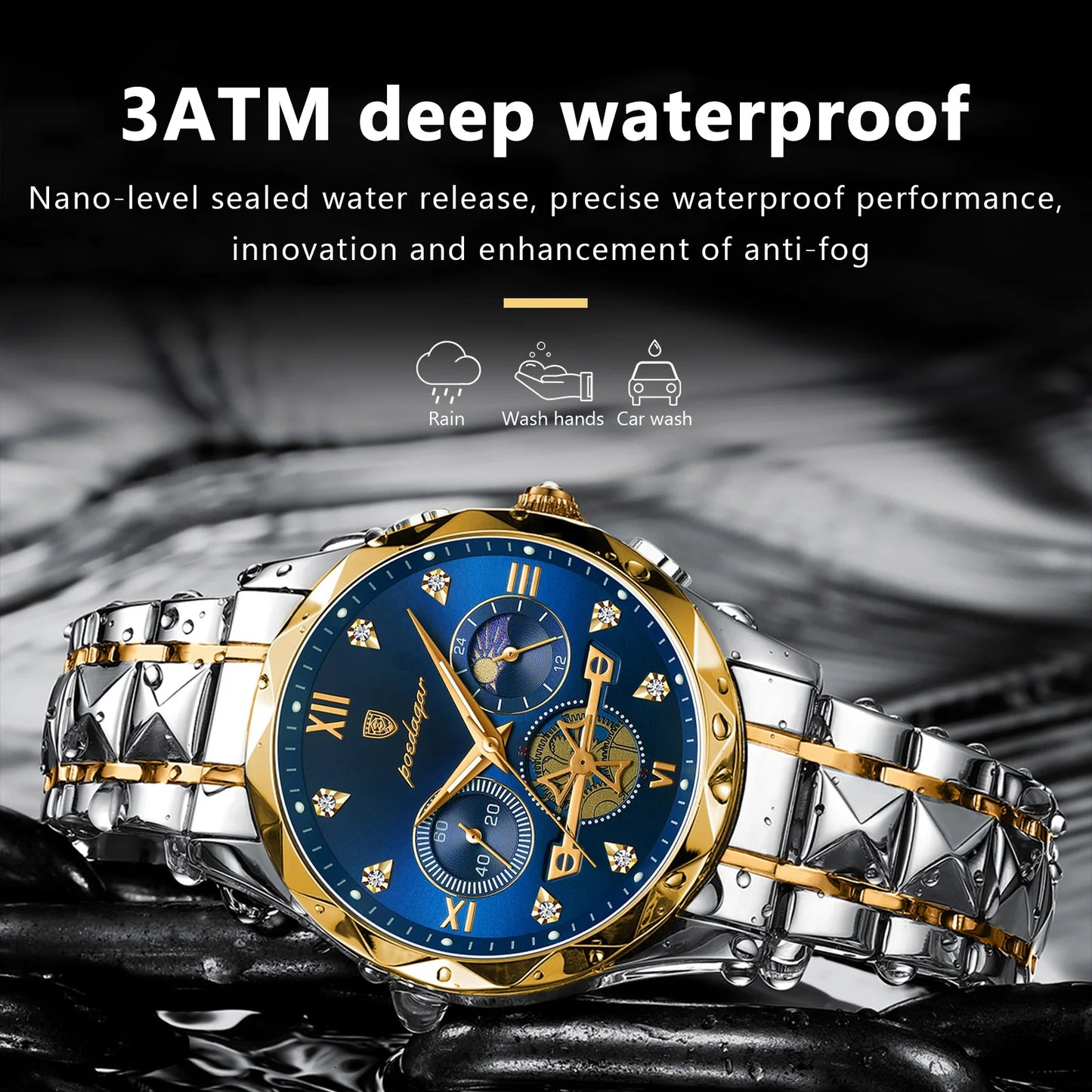 Men’s Stainless Steel Chronograph Watch – Luminous & Waterproof