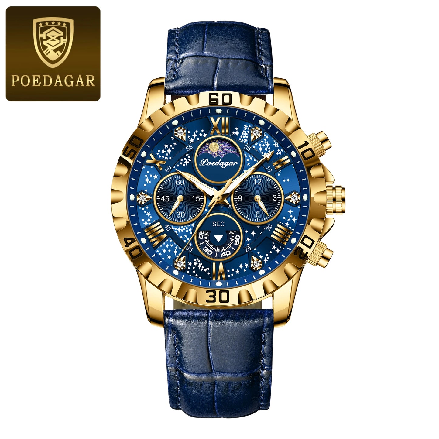 Men’s Quartz Chronograph Watch Leather Strap Waterproof