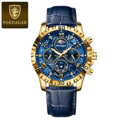 Men’s Quartz Chronograph Watch Leather Strap Waterproof