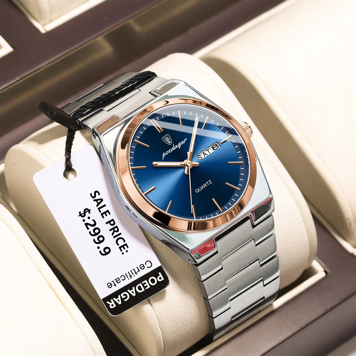 Men’s Stainless Steel Quartz Watch – Waterproof & Luminous