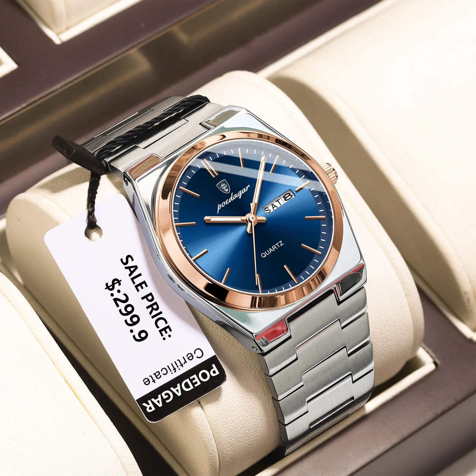 Men’s Stainless Steel Quartz Watch – Waterproof & Luminous