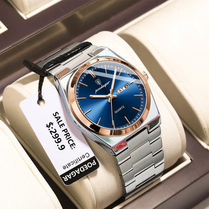 Men’s Stainless Steel Quartz Watch – Waterproof & Luminous
