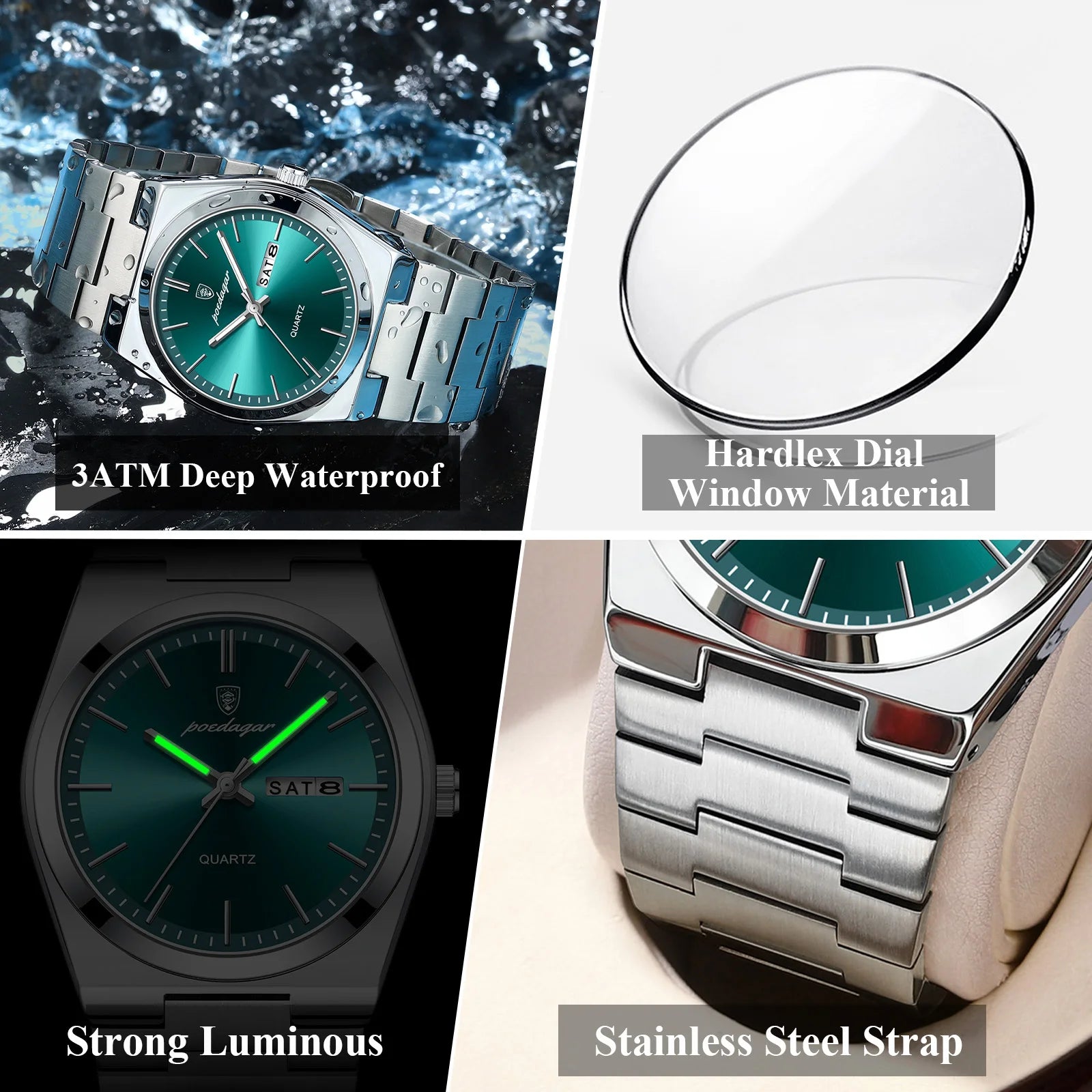 Men’s Stainless Steel Quartz Watch – Luminous & 3Bar Water Resistant