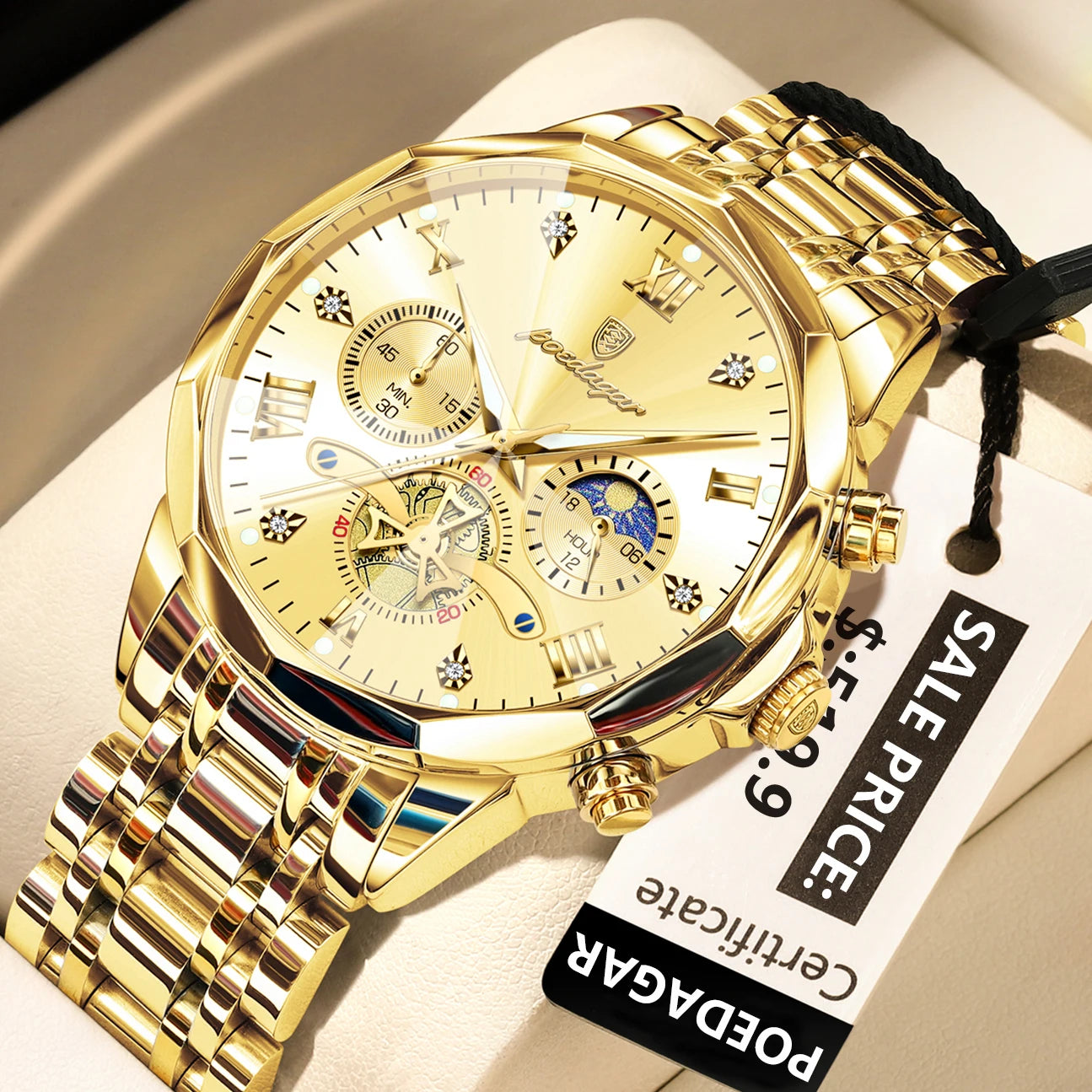 Men's Stainless Steel Chronograph Watch With Luminous Dial