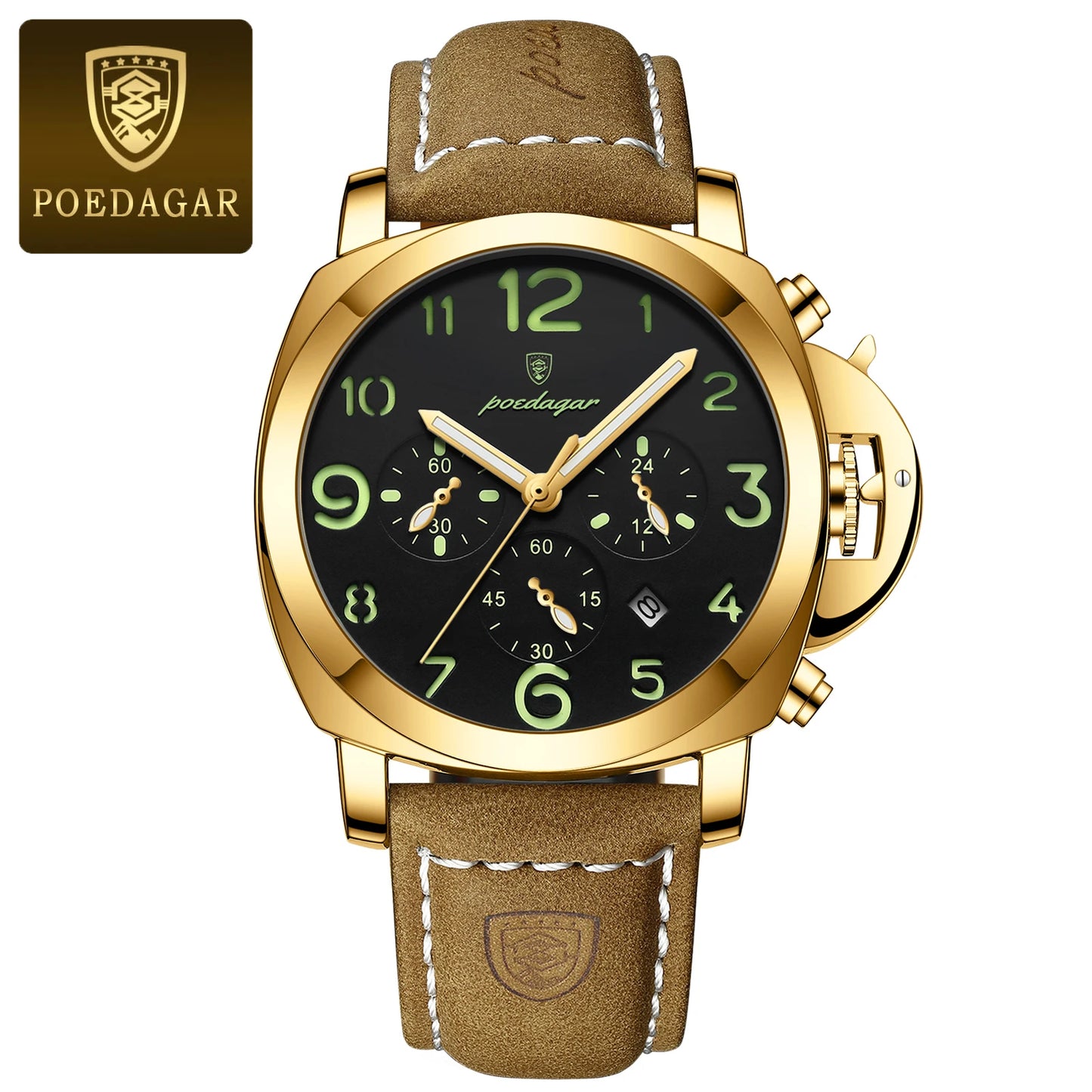 Men’s Chronograph Quartz Watch Leather Strap, 3ATM