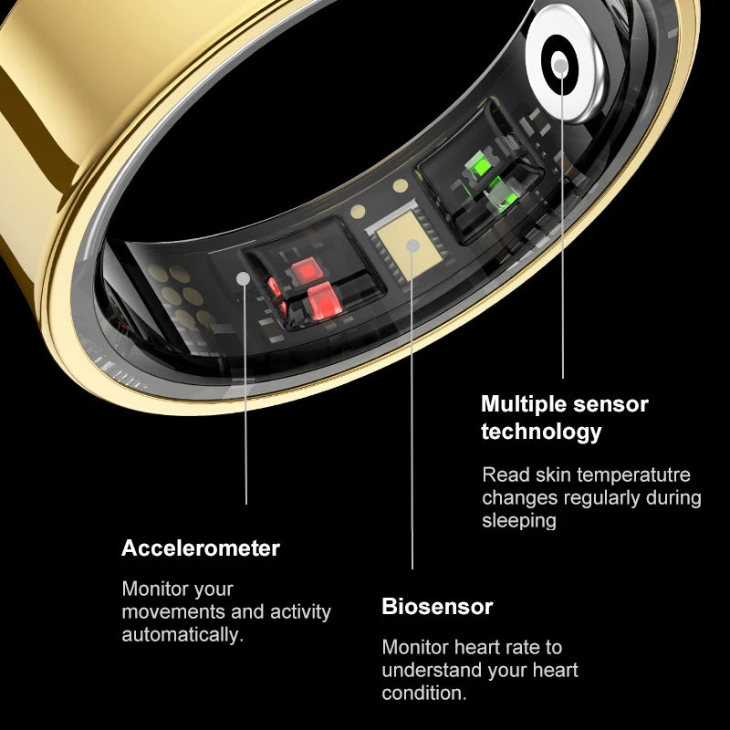 Smart Fitness Ring With Charging Case – Heart & Sleep Monitor