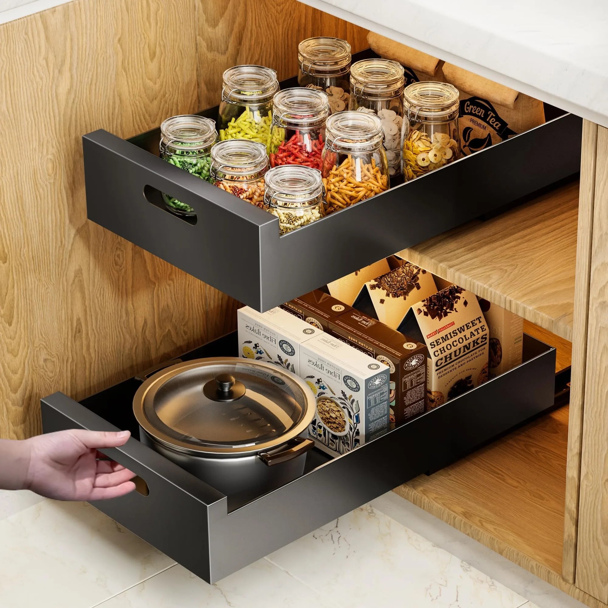 Pull-Out Kitchen Cabinet Organizer Shelf With Sliding Rail