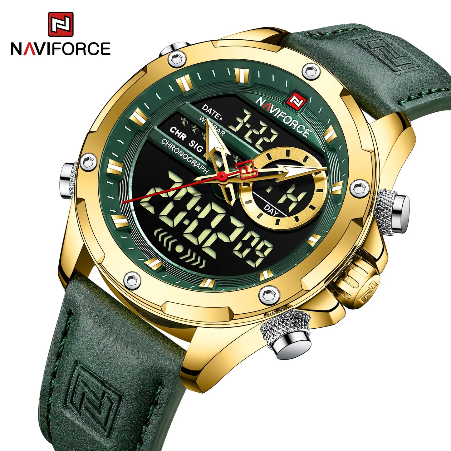 Men’s Analog Digital Chronograph Watch Leather Strap