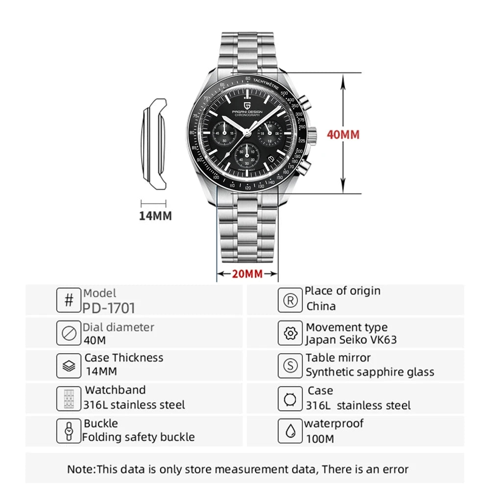 Men’s Moon Chronograph Watch Quartz With Sapphire