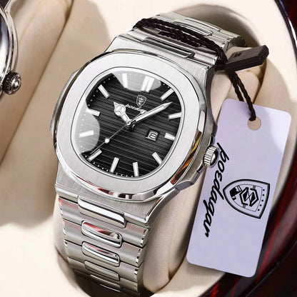 Men’s Square Stainless Steel Watch – Waterproof & Luminous