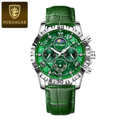 Men’s Quartz Chronograph Watch Leather Strap Waterproof