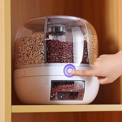360° Rotating 6-Grid Grain Dispenser – Airtight Food Storage
